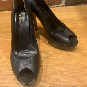 Cole Haan Black Leather Peep Toe Platform Pump 6